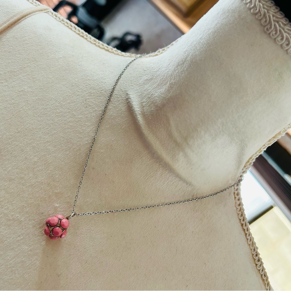 Bubblegum pink faceted glass disco ball pendant on chain necklace